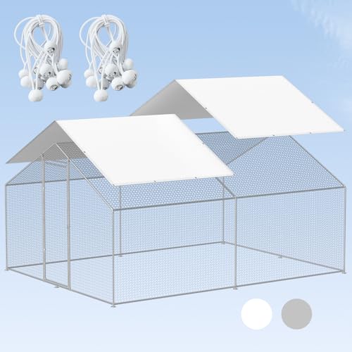 Chicken Coop Cover Waterproof, 11.5 * 6.5 FT Chicken Run Cover with Ball Bungees Cords, Sun Shade Cloth for Yard Large Chicken Coop, Walk-in Chicken Run Pen, Duck Coop Tarp (2 Pack,Grey)