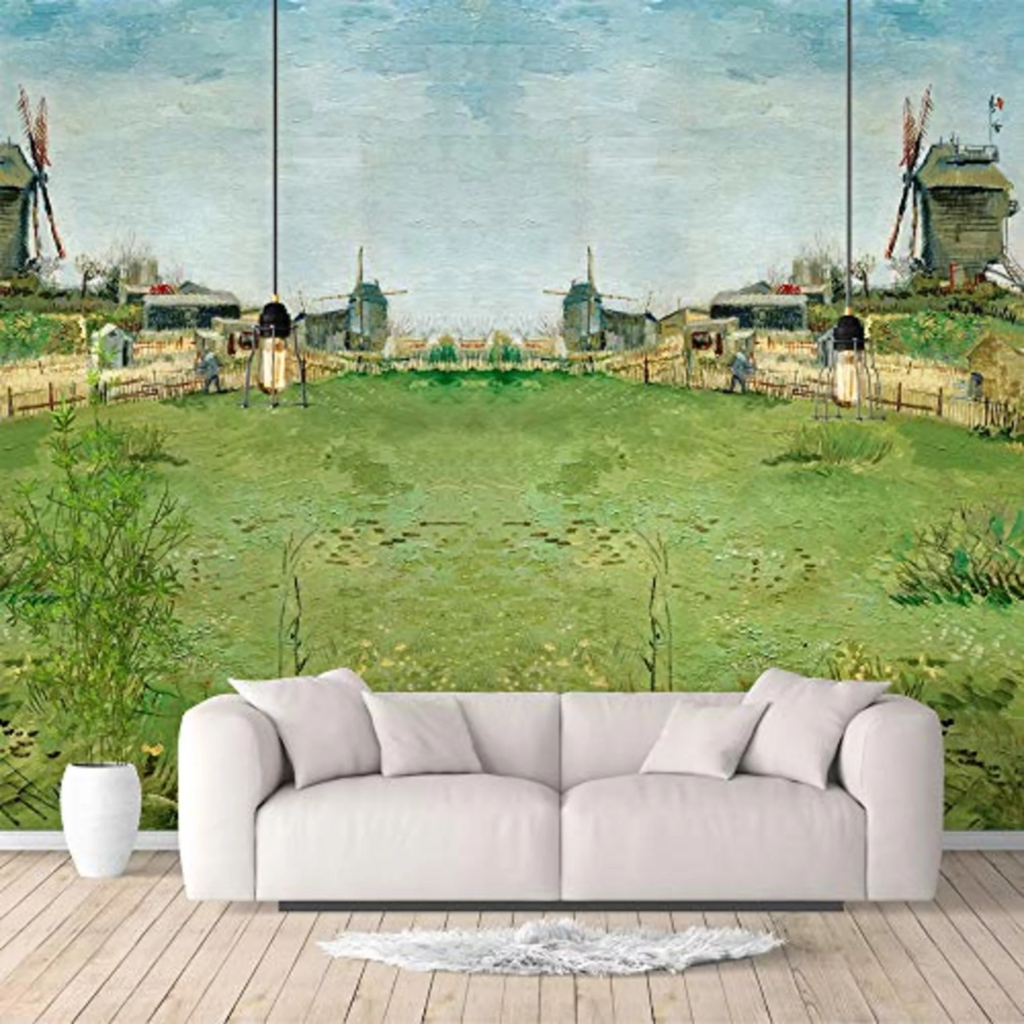 IDEA4WALL 6pcs Le Moulin de la Galette by Vincent van Gogh Peel and Stick Wallpaper Removable Wall Murals Large Wall Stickers for Home Decoration - 100x144 inches