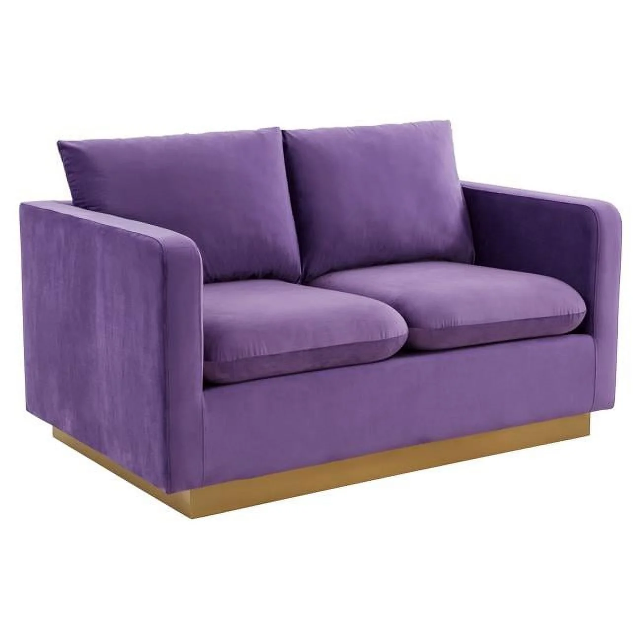 Nervo Modern Mid-Century Upholstered Velvet Loveseat with Gold Frame, Purple