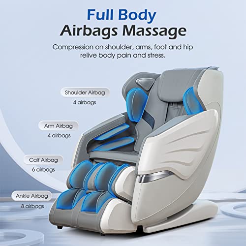 Massage Chair Full Body, Zero Gravity Massage Recliner Sl-Track Massage Chair with Bluetooth Speaker, App Control Heating Body Scan,r 4D Real Relax Massage Recliner Chair for Adults Full Body (White)