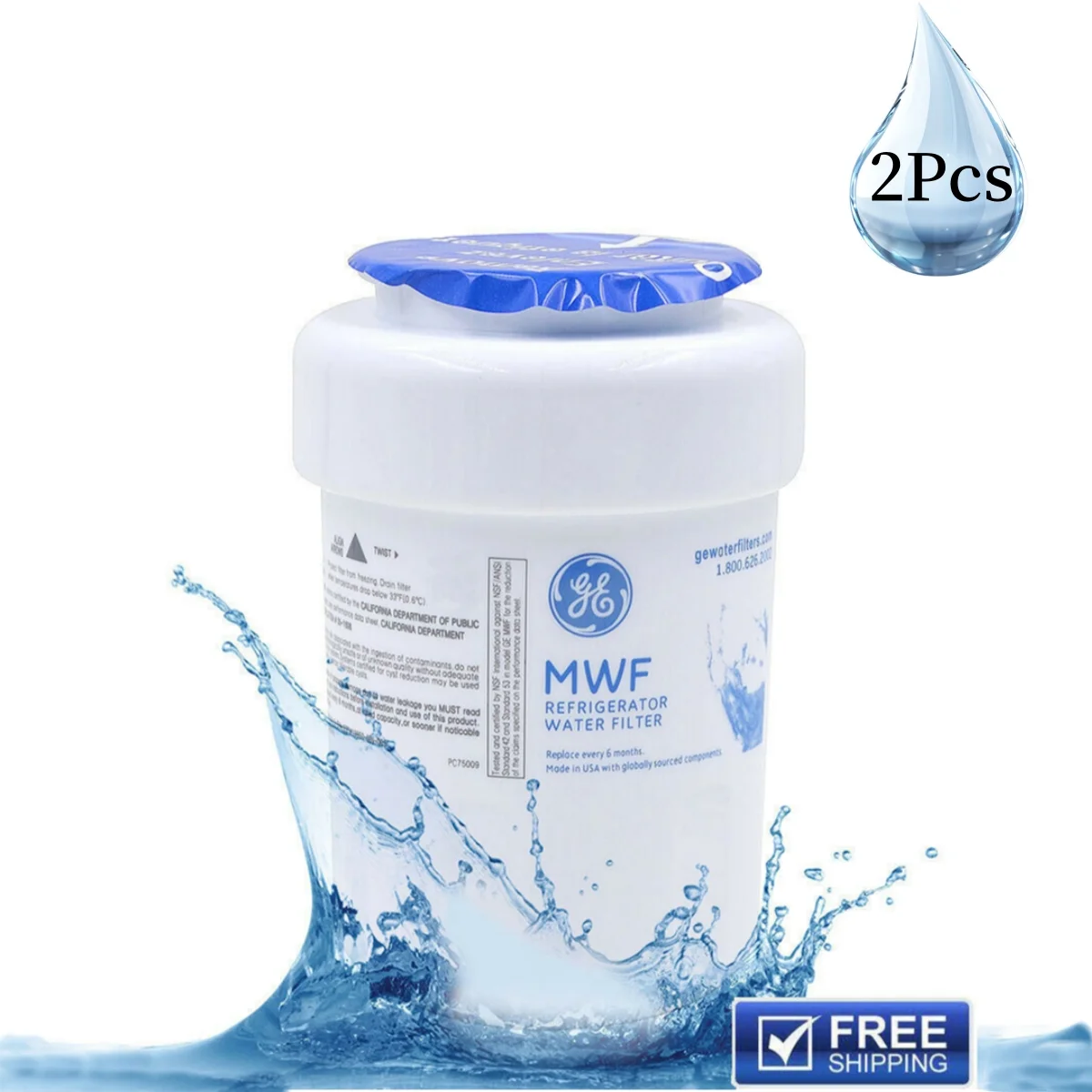 Fit for GE-MWF, MWFA,GWF 46-9991, 469991 Refrigerator Water Filter 2Pcs US