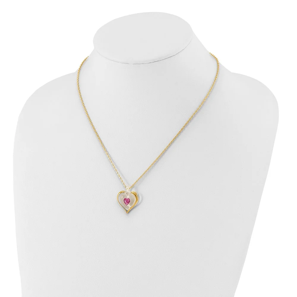 Glass Baron 22K Accent Gilding Gold-trim Glass with Pink October Birthstone Crystal from Swarovski Heart 18 inch Gold-tone Necklace GM9409