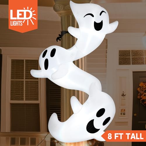 JOYIN 8ft Tall Halloween Inflatables Outdoor Decorations, Inflatable Ghosts Hugging Tree, Light Up Ghost Halloween Blow Up Yard Decoration for Patio Lawn Garden Trees Outside Holiday Decor