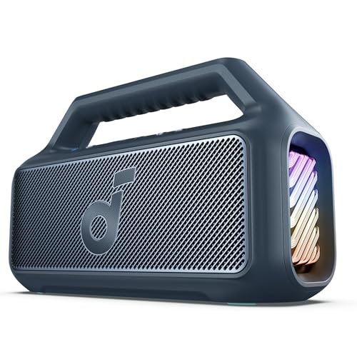 soundcore Boom 2 By Anker, Outdoor Speaker, 80W, Subwoofer, BassUp 2.0, 24H Playtime, IPX7 Waterproof, Floatable, RGB Lights, USB-C, Custom EQ, Bluetooth 5.3, Portable for Camping, Beach, and Backyard