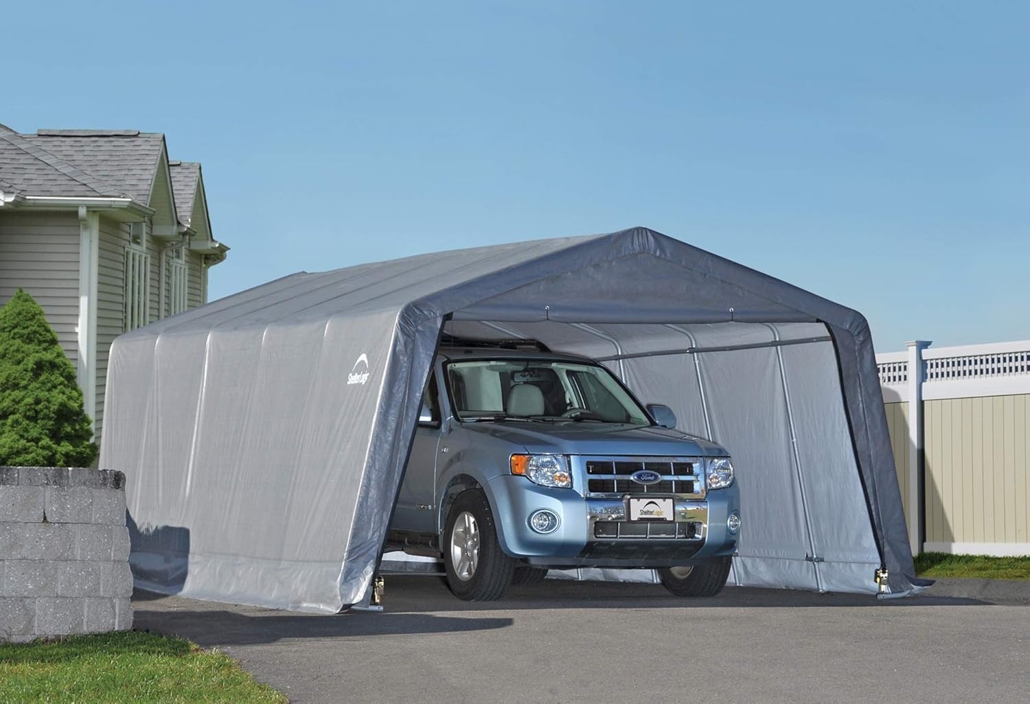 ShelterLogic Peak Style Garage-in-a-Box, Grey, 12 x 20 x 8 ft.