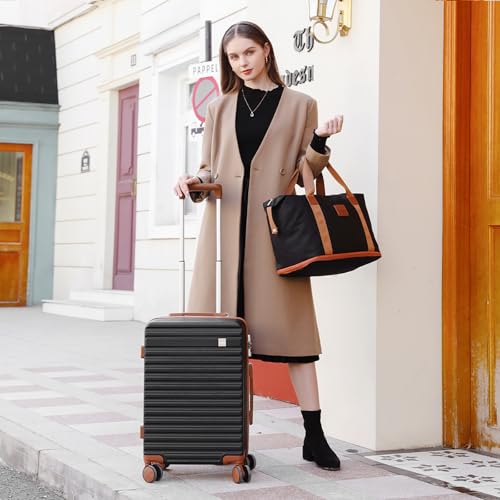 imiomo 20 Inch Expandable Carry on Luggage Sets with Spinner Wheels, Hard Shell Lightweight Rolling Travel Carry-on Suitcase with TSA Lock, Black