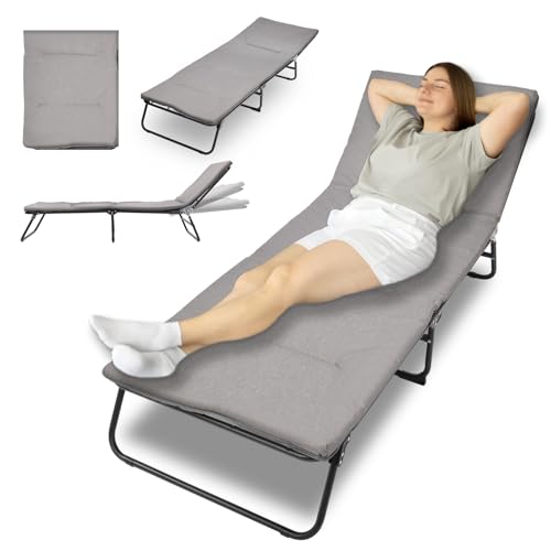 Camping Cot with Mattress, 550LBS(Max Load), Portable Folding Outdoor Bed for Adults Kids, Double Layer 1200D, Heavy Duty Cot for Traveling Gear Supplier, Office Nap, Home Lounging(Grey)