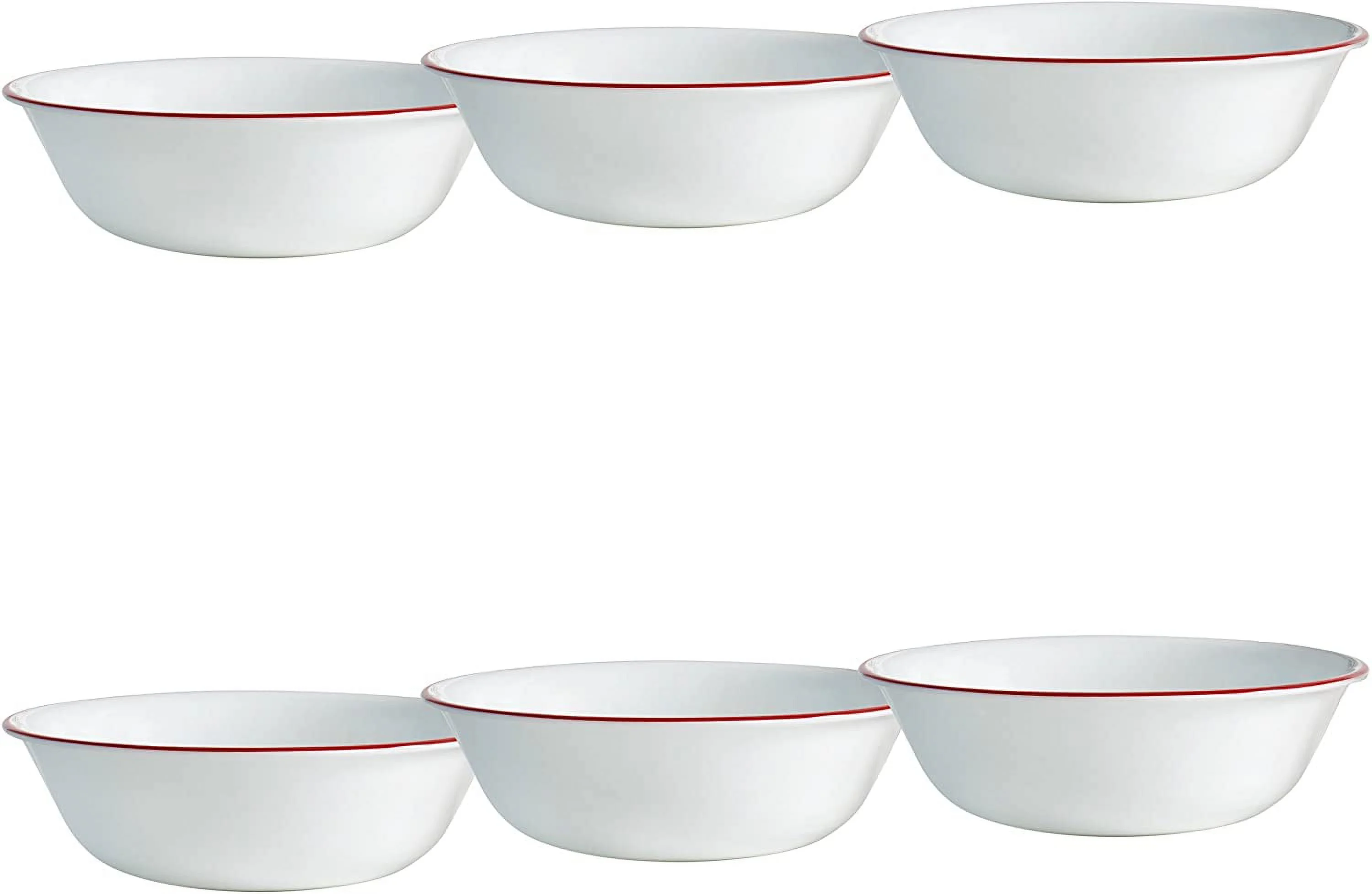 Corelle Dinnerware 18 Ounce Family Style Cereal/Soup Corningware Serving Bowl White with Red Band, Set of 6