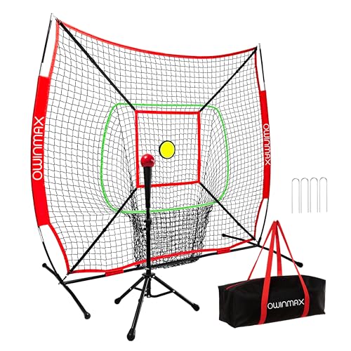 6x6FT Baseball Net, Baseball & Softball Training net with Batting Tee, Strike Zone & Circular Target and Weighted Ball, Portable Design with Compact Storage,Great for Kids