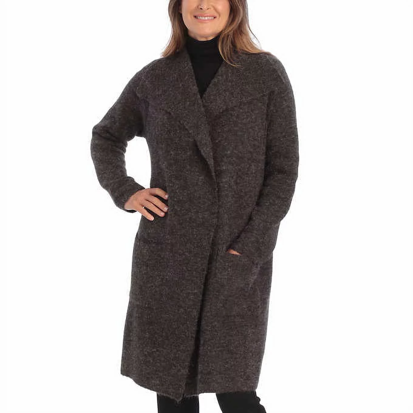 Joseph A Women's Open Front Pockets Drape Collar Soft Sweater Coat Color: Gray, Size: M/Large