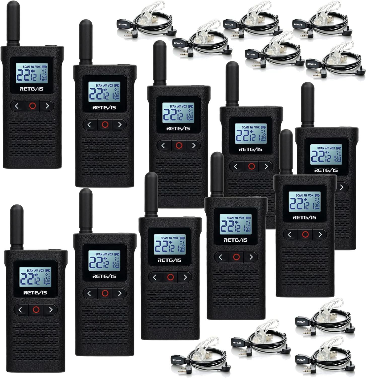 Retevis RB28 Walkie Talkies with Earpiece,Rechargeable 2 Way Radios with Large LCD Screen,1500mAh Battery USB-C Charging,Portable Two Way Radio for Adults Healthcare Business School(10 Pack)