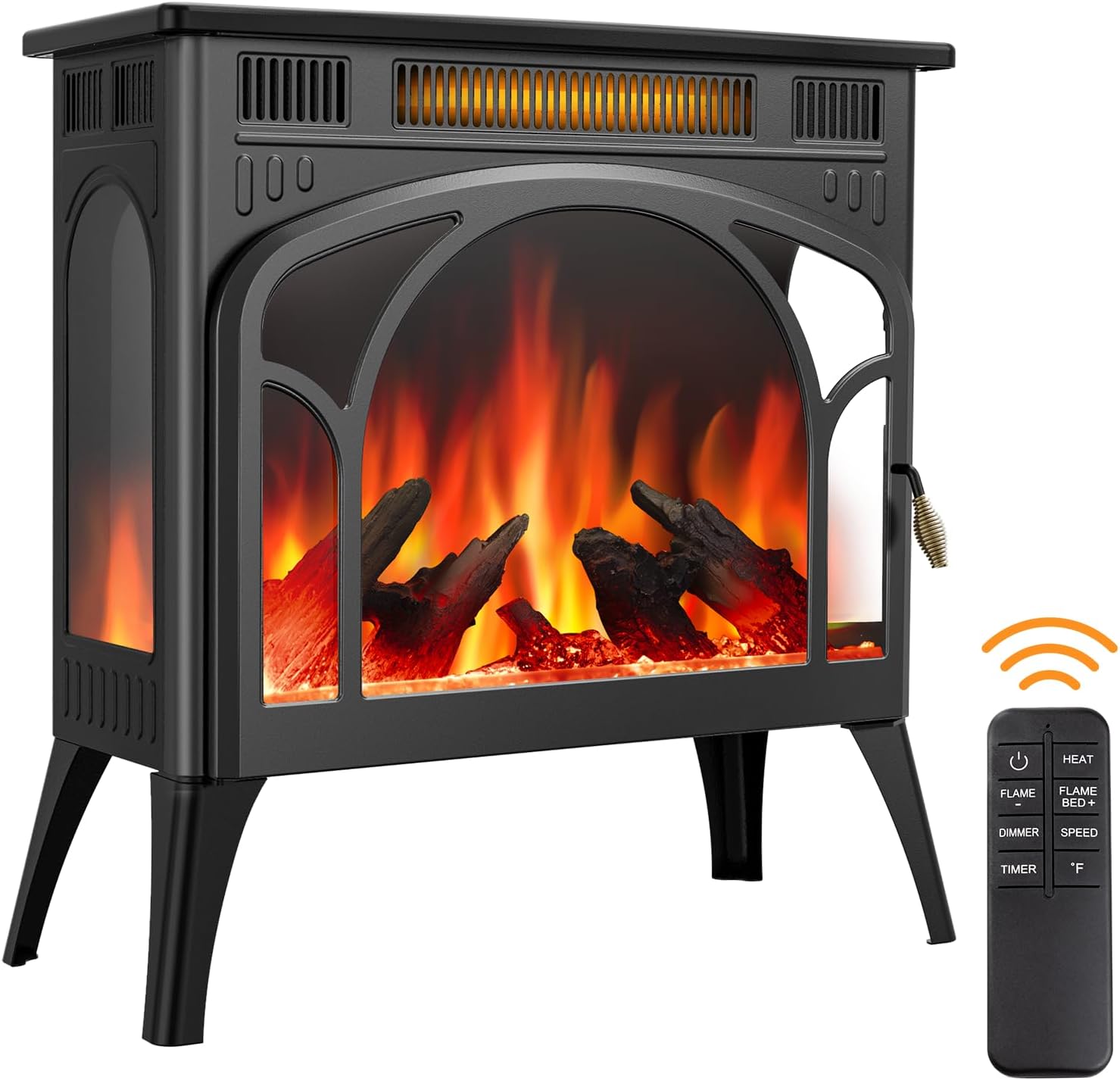 Joy Pebble Upgraded Electric Fireplace Heater, Free-Standing 3D Infrared Fireplace Stove with Remote Control &Timer, Adjustable Flame Colors and Speed, Overheating Protection, 5100 BTU,1500W