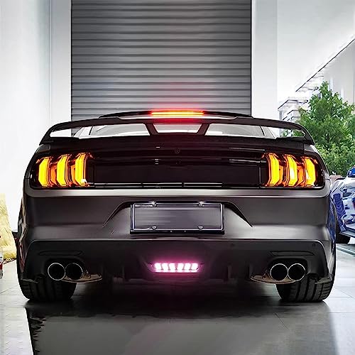 VLAND LED Rear Lights Compatible with Mustang 2015-2023 w/Sequential Amber/Red Turn Signal (5 Lighting Modes Switchable), Transparent Lens Taillight Assembly, Passenger&Driver Sides
