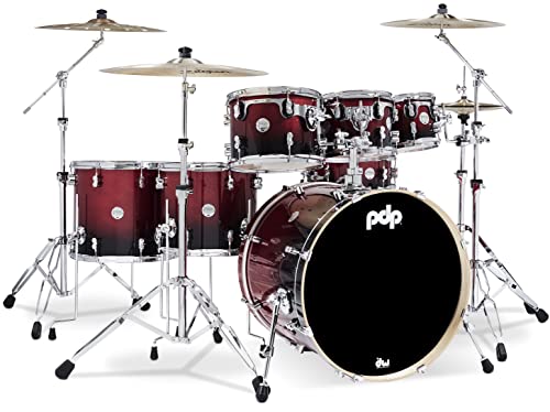PDP By DW 7-Piece Concept Maple Shell Pack with Chrome Hardware Red to Black Fade