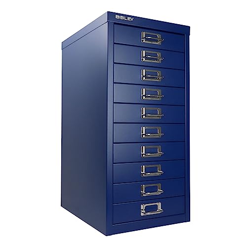 Bisley 10-Drawer Steel MultiDrawer Cabinet - Black, Chrome Pull Handles with Label Holders, Powder-Coated Steel, Removable Drawers, Fits Under Most Desks, Labels Included