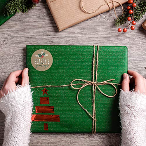 Brown Kraft Holiday Pine Stickers / 500 Classic Christmas Stickers / 6 Alternating Rustic Winter Holiday Labels / 1.5