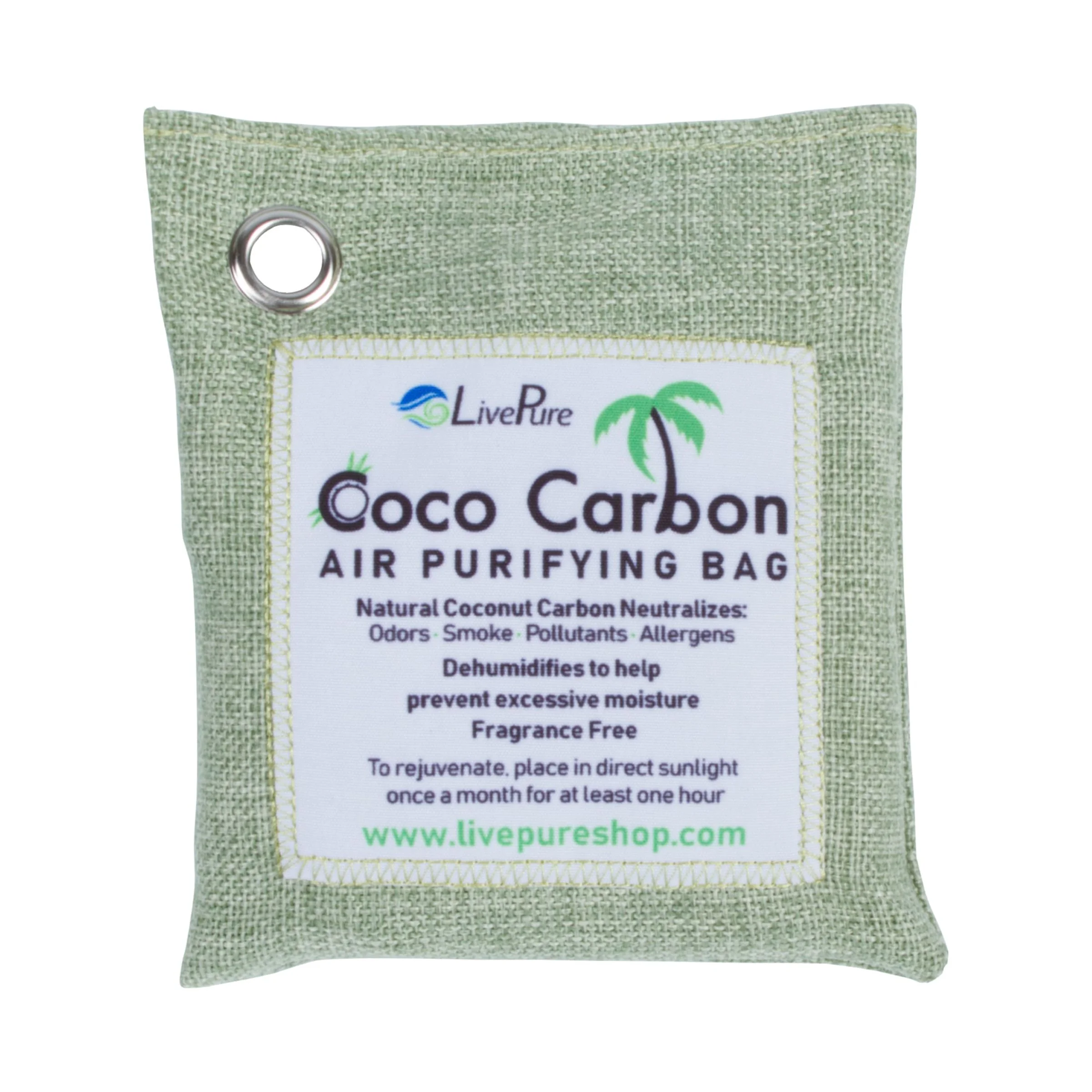 LivePure CocoCarbon Coconut Carbon Air Purifying Bag Odor Eliminator 7-Pack, Mint