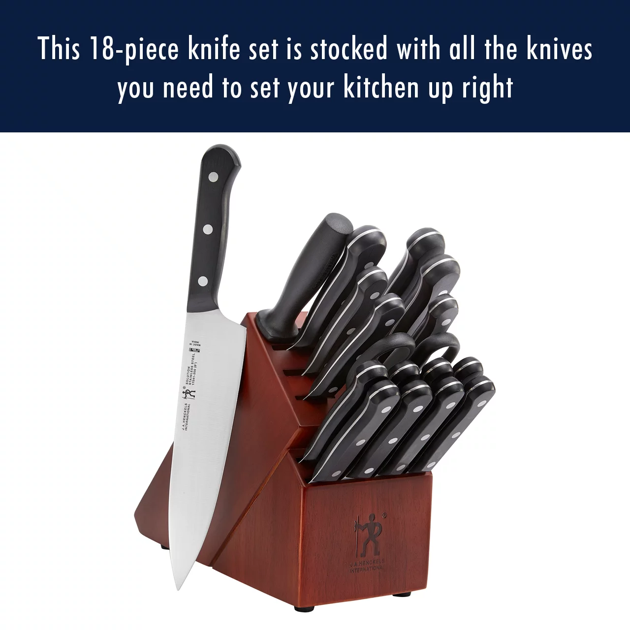 HENCKELS Razor-Sharp Solution 18-pc Knife Set with Block, Chef Knife, Steak Knife, Utility Knife, Dark Brown, Stainless Steel, German Engineered Informed by 100+ Years of Mastery