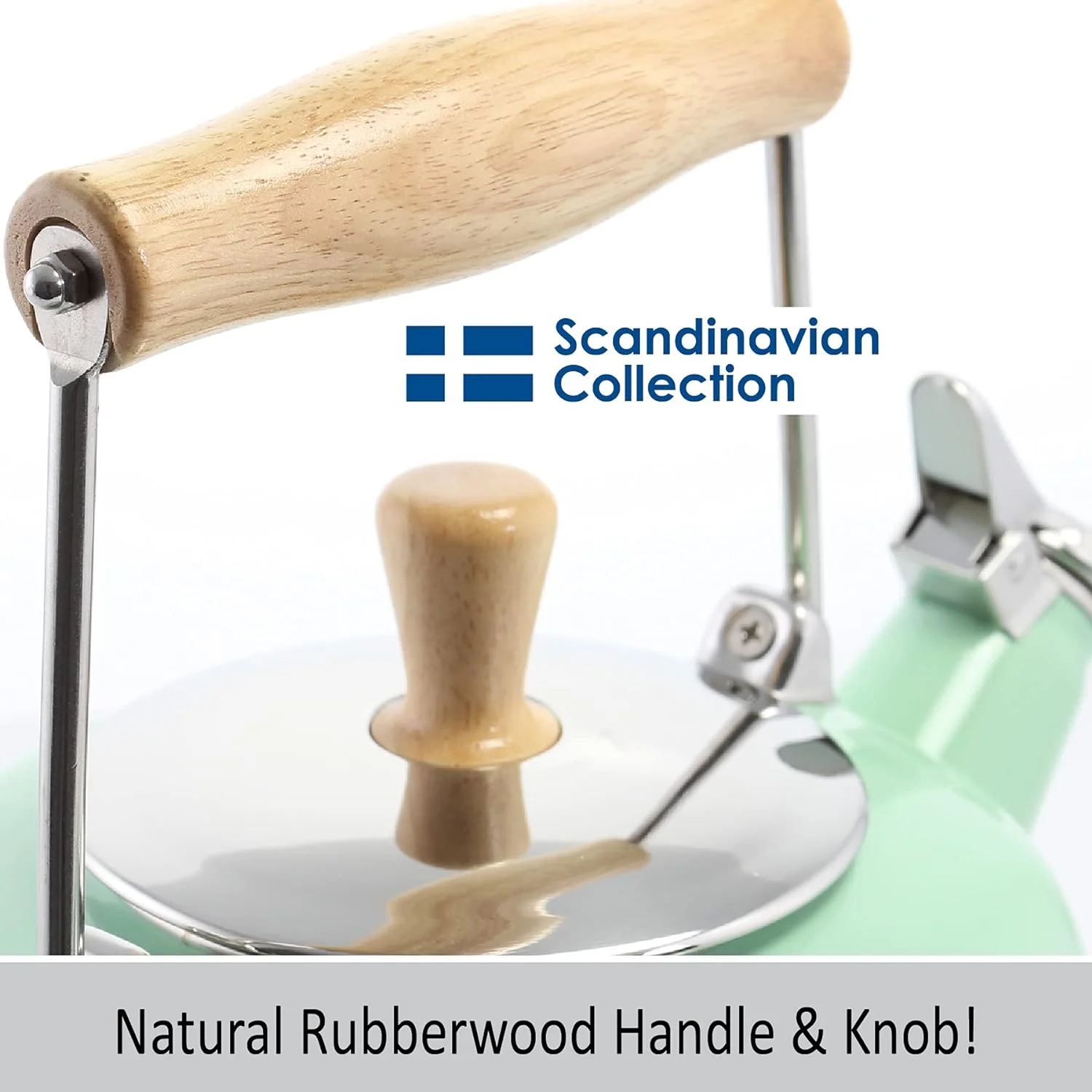 SVEN Enamel On Steel Whistling Teakettle With Natural Wood Handle, 1.4 Quarts (Mint Green)