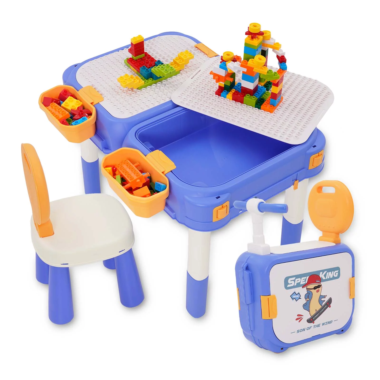 Kids Table and Chairs Set with Blocks Preschool Classroom Multi Activity Toddler Table Kids Building Blocks Toys for Kids Boy Girl Ages 3+