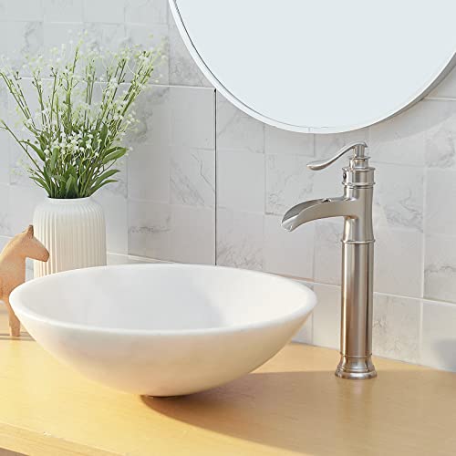 BWE Vessel Sink Faucet Waterfall Matte Black with Pop Up Drain Without Overflow and Supply Lines, Black Sink Faucet Bathroom One Handle Faucets Vanity Bath Mixer Tap