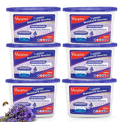 Vacplus Moisture Absorbers 6 Pack, 10.5 Oz Portable Humidity Absorber Boxes for Your Bathroom, Closet & Car, Dehumidifier with Lavender Fragrance, Purple