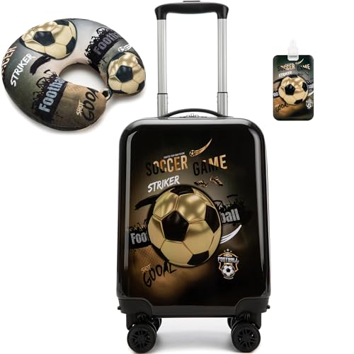 Kid’s Luggage Set 2 Piece Suitcase Set 16’’ Hardside Luggage with Spinner Wheels Girls Boys Carry on Toddler Luggage Travel Rolling Luggage Carry on Luggage Airline Approved Football