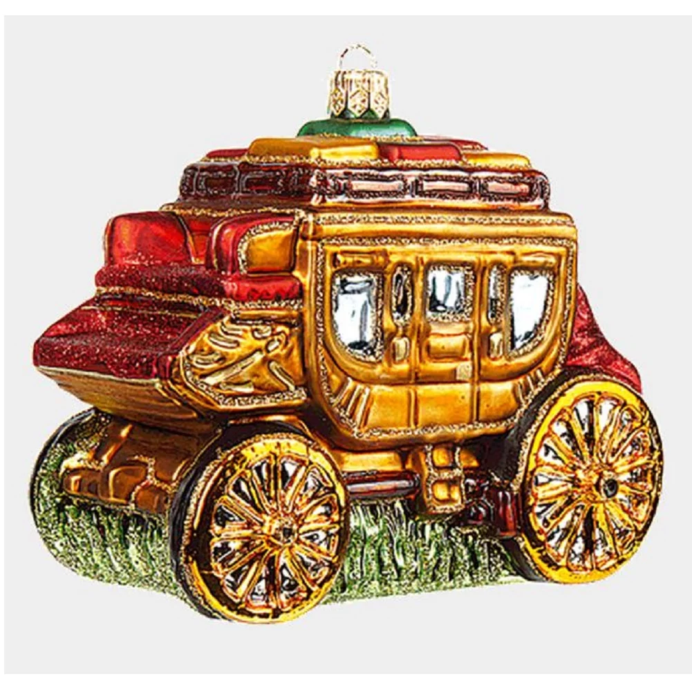 Western Stage Coach Wagon Polish Mouth Blown Glass Christmas Ornament Decoration