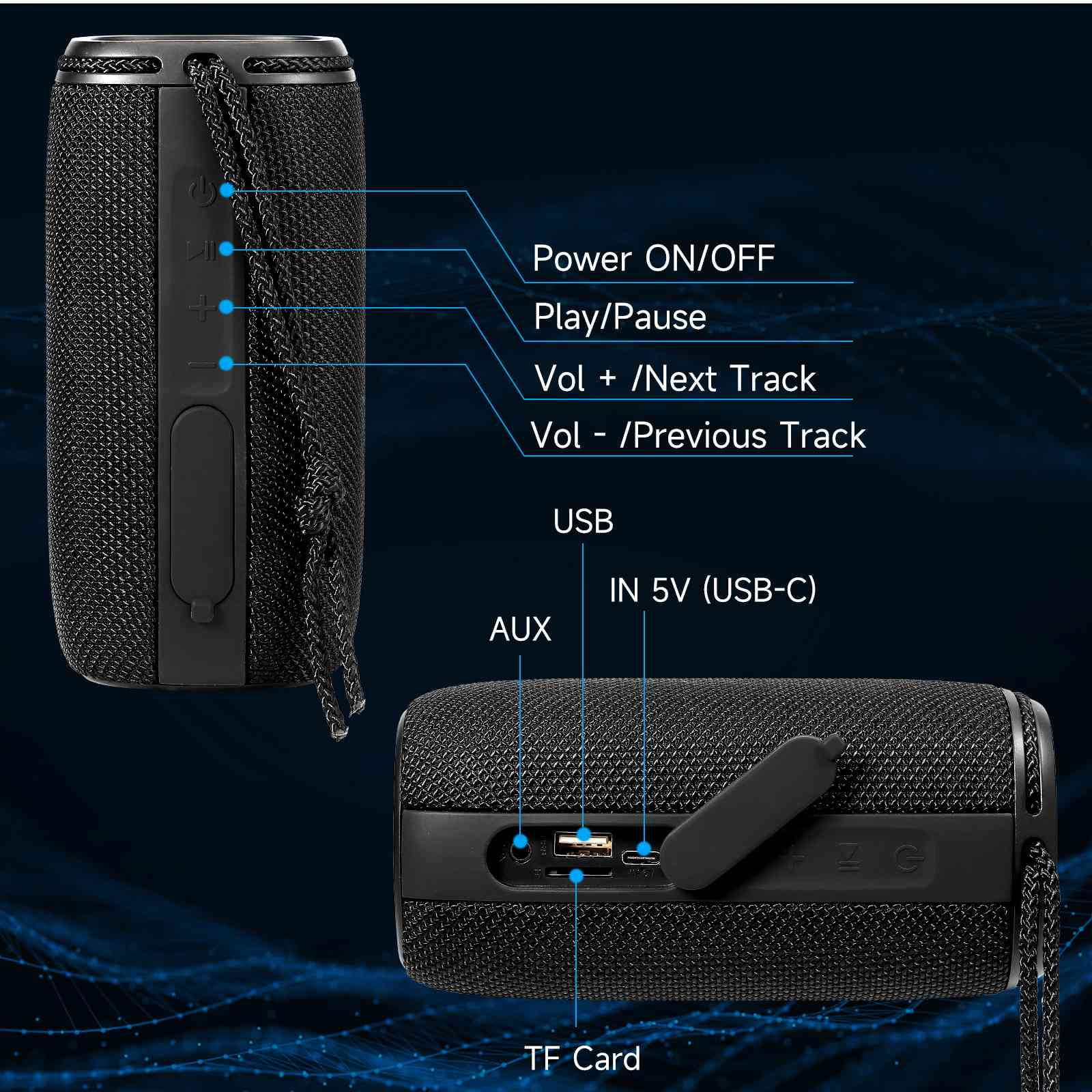 UrbanX Scorpio Series Bluetooth Speaker, IPX5 Waterproof Speakers 360° HD Surround Sound with Punchy Bass, True Wireless Pairing, BT5.3, Portable Speaker for Nokia 105 (2022) - Black