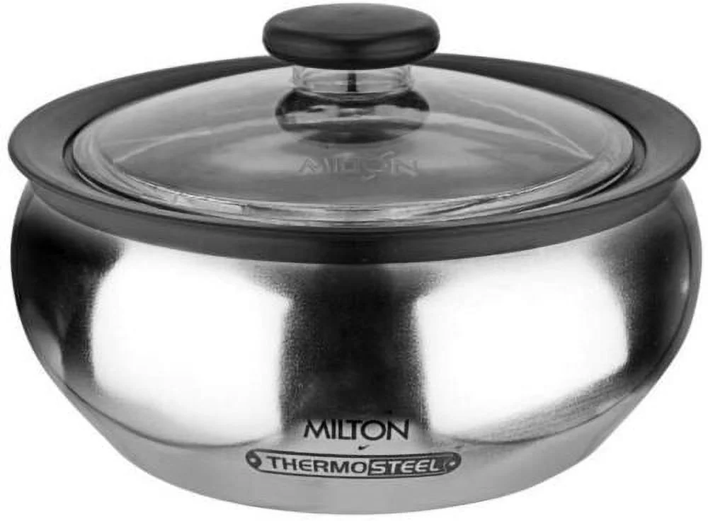 Milton Clear Steel Hot Pot Keep Warm/Cold Insulated Casserole with Stainless Steel Insert and Clear Lid, 1500ml Capacity - Silver Color