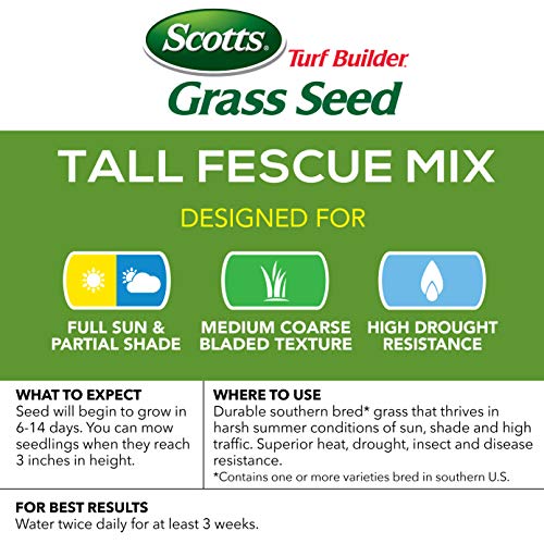 Scotts Turf Builder Grass Seed Tall Fescue Mix with Fertilizer and Soil Improver, Resists Harsh Conditions, 5.6 lbs.