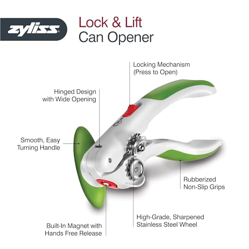 Zyliss Lock N' Lift Manual Can Opener With Lid Lifter Magnet, Red