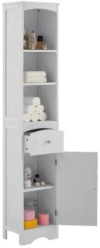 CCBIUOMBO Bathroom  Cabinet  Tall Freestanding Cabinet with One Drawer  Cabinet with Door  MDF Board  Narrow Slim Tower Cabinet with Adjustable Shelves for Home Office  White