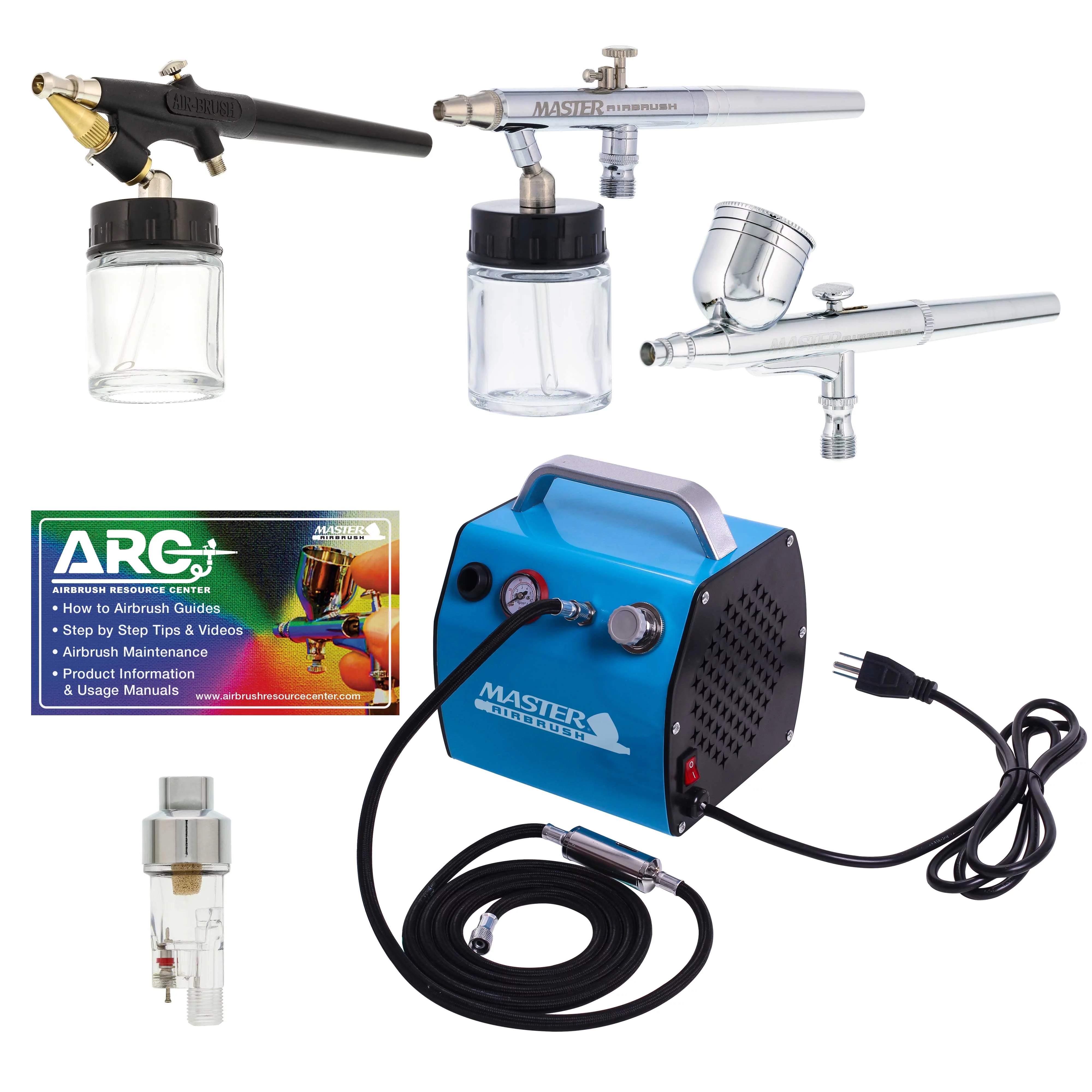 Master Airbrush Brand Multi-purpose Professional Airbrushing System with 3 Airbrushes, G22 Gravity Feed, G25 Gravity Fee
