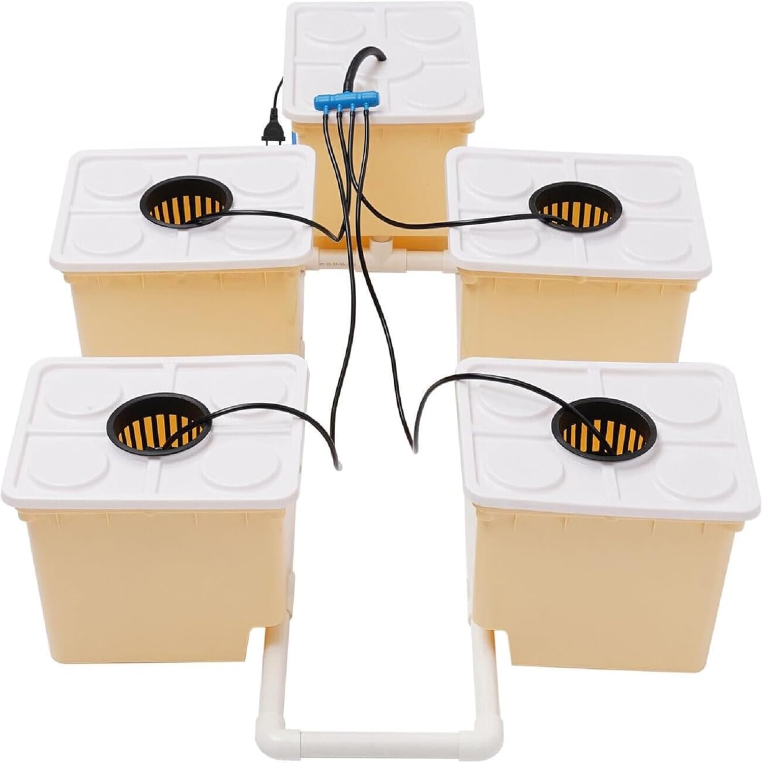 DWC Hydroponics System, 2.91 Gallon Deep Water Culture Growing System with 5 Sites Dutch Buckets and Lids, Recirculating Hydroponic Planter Kit for Cultivating Sorrel Tomatoes Peppers