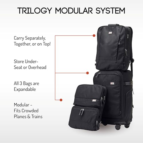 Trilogy Modular System I Modular 4-wheel spinner carry-on, with two zip-off bags! All 3 are Expandable! You get 3 bags in 1! Mix and match; take apart to fit crowded airplane spaces (Blue)