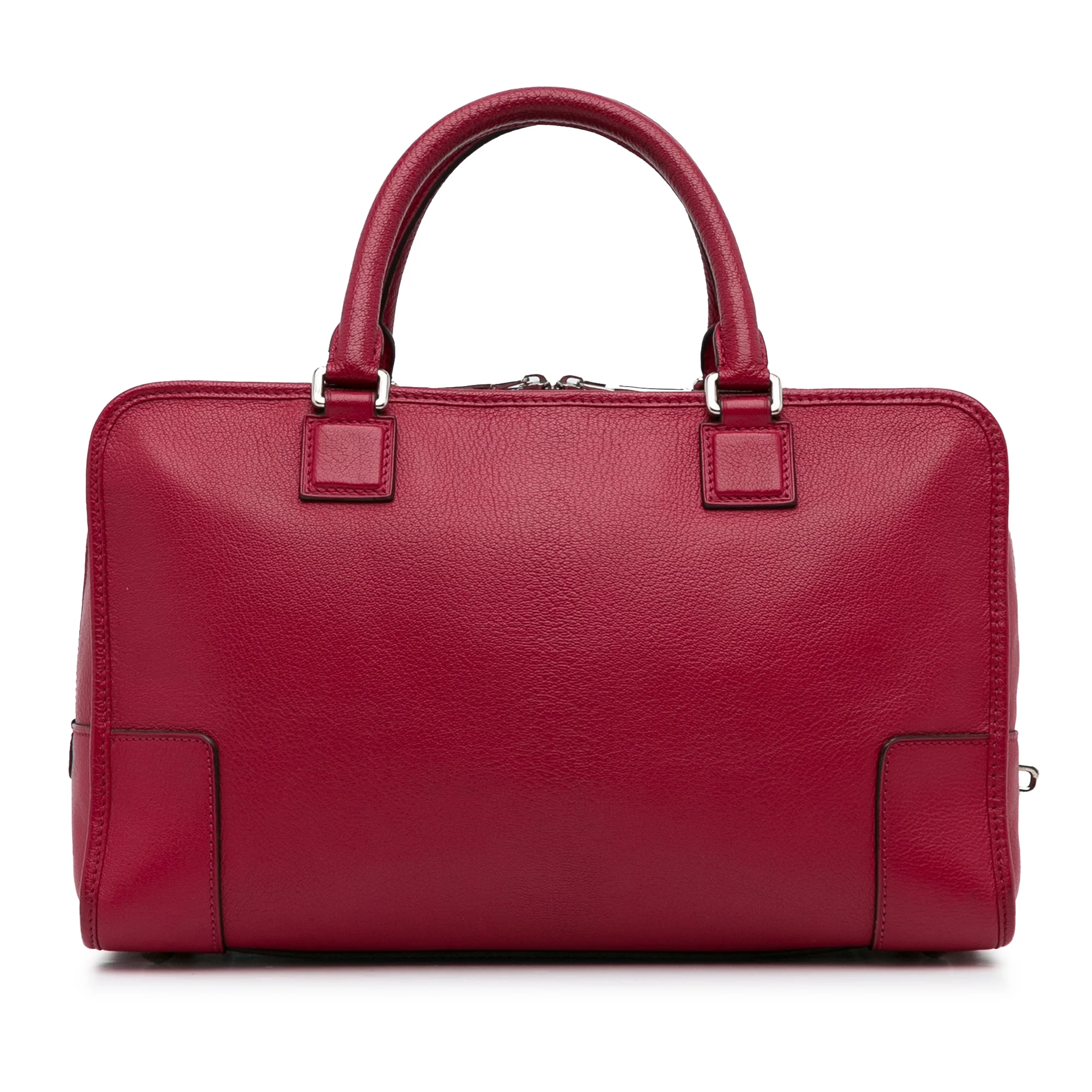 Pre-Owned Authenticated Loewe Amazona Handbag Calf Leather Red Top HandleBag Unisex (Good)
