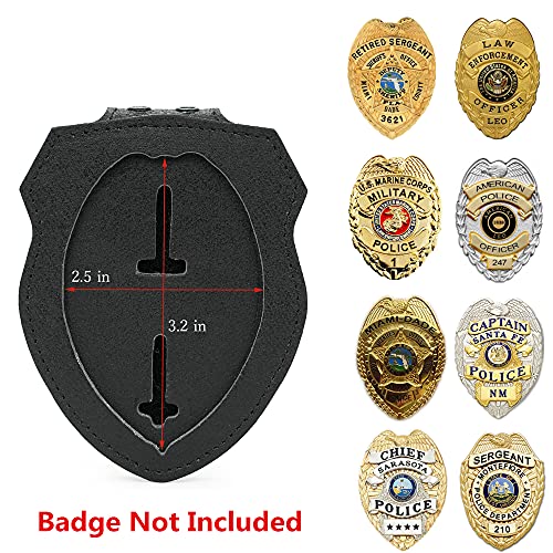 TYTX Leather Police Badge Belt Clip Holder with Universal Round Neck Stainless Steel Chain and Concealed Photo Pocket (Badge Not Included)