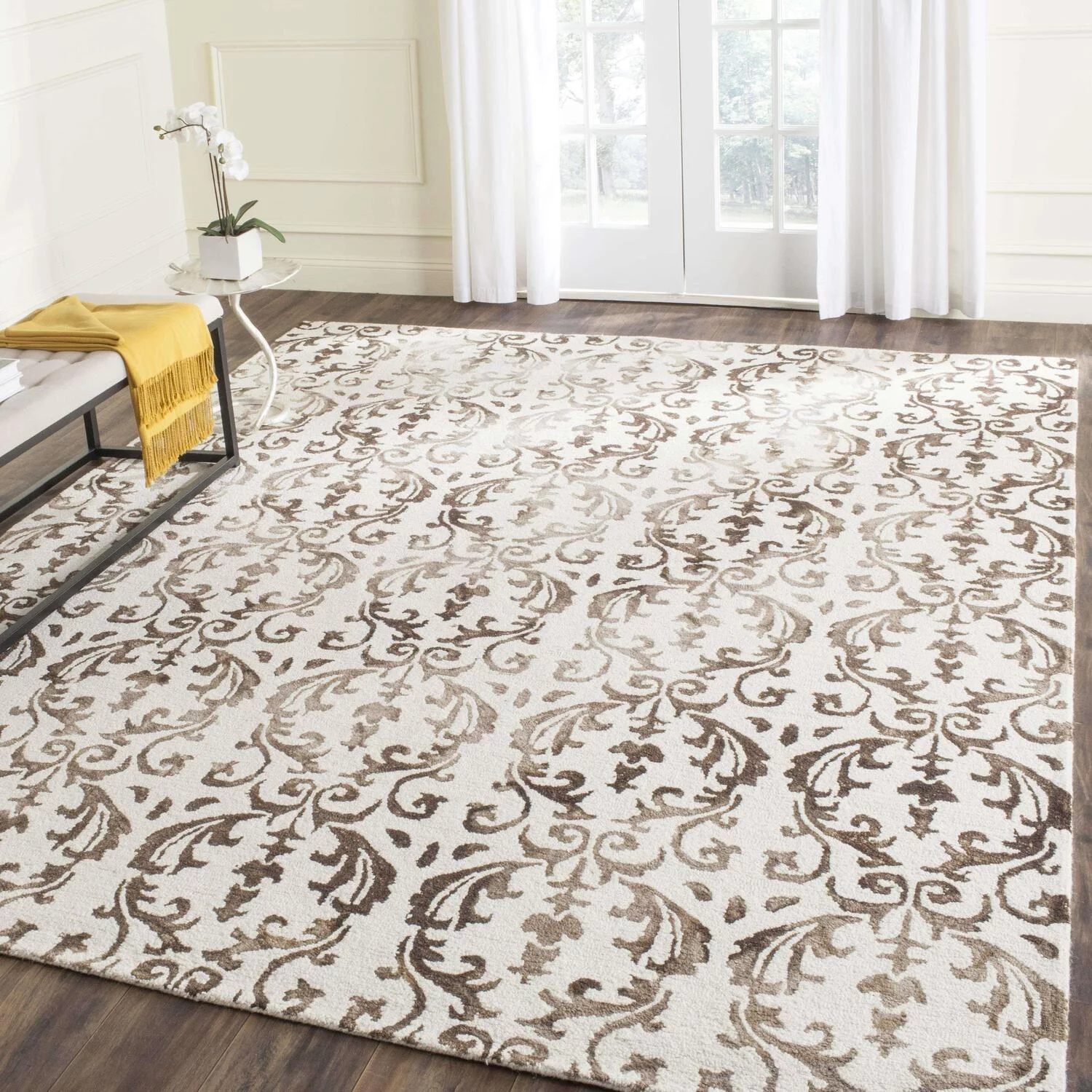 SAFAVIEH Dip Dye Ernest Overdyed Floral Area Rug, Ivory/Chocolate, 8' x 10'