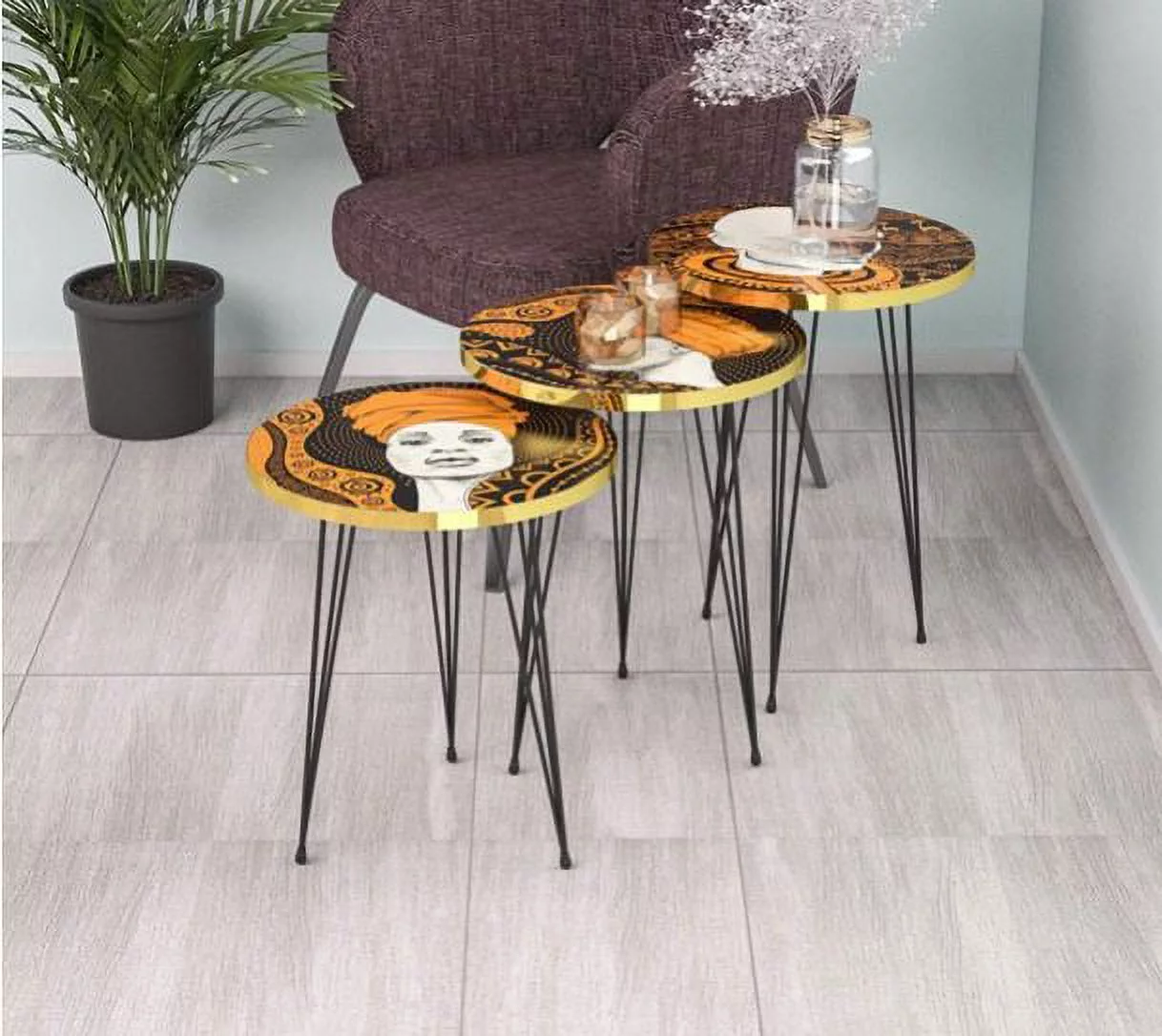 Round Nesting Set of 3, Modern Woodgrain Look Base for Living Room Coffee Tables or Nightstands - Coffee Table - Side End Table - Small Side Table