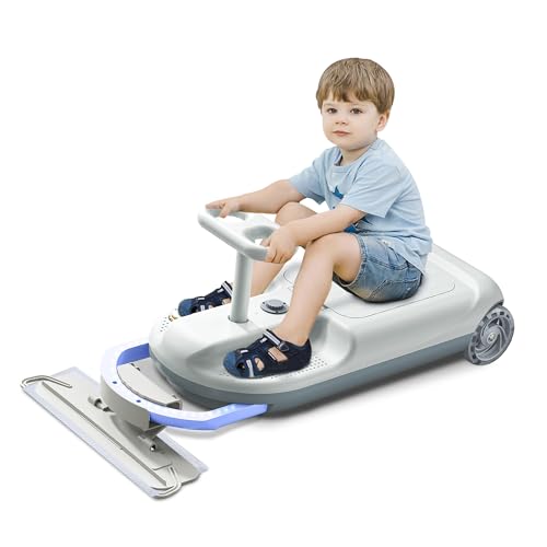 12v Kids Ride on Car, Electric Wiggle Car, Car to Drive with Variable Speed, Portable Go Kart for Kids 3 and Up Lighting, Storage Space, Sleek Gray and White