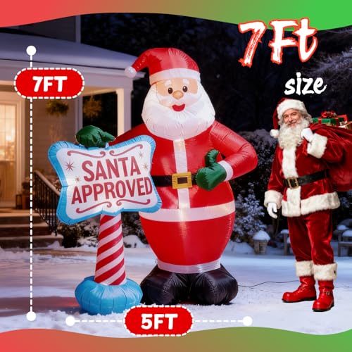 7FT Christmas Inflatable Santa Claus Outdoor Decoration, Santa Claus Christmas Blow up with Build-in LEDs, Inflatables Decor for Indoor, Outdoor, Xmas Party, Garden Yard & Lawn