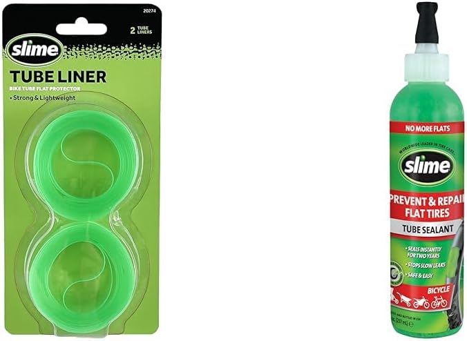 Slime Bike Tube Protectors and Puncture Repair Sealant Bundle - Tube Liners for 12-26 x 1.5′′-2.125′′ Tires and 8oz Sealant Bottle