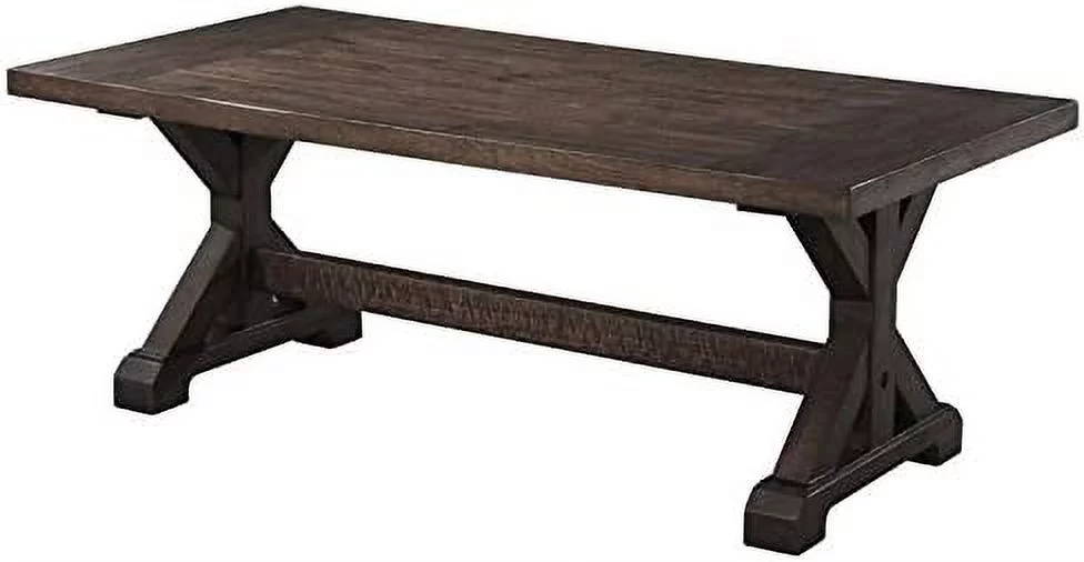 HJZUINIUNIU 48" Solid Farmhouse Rustic Wood Trestle Base Coffee Table in Walnut Brown