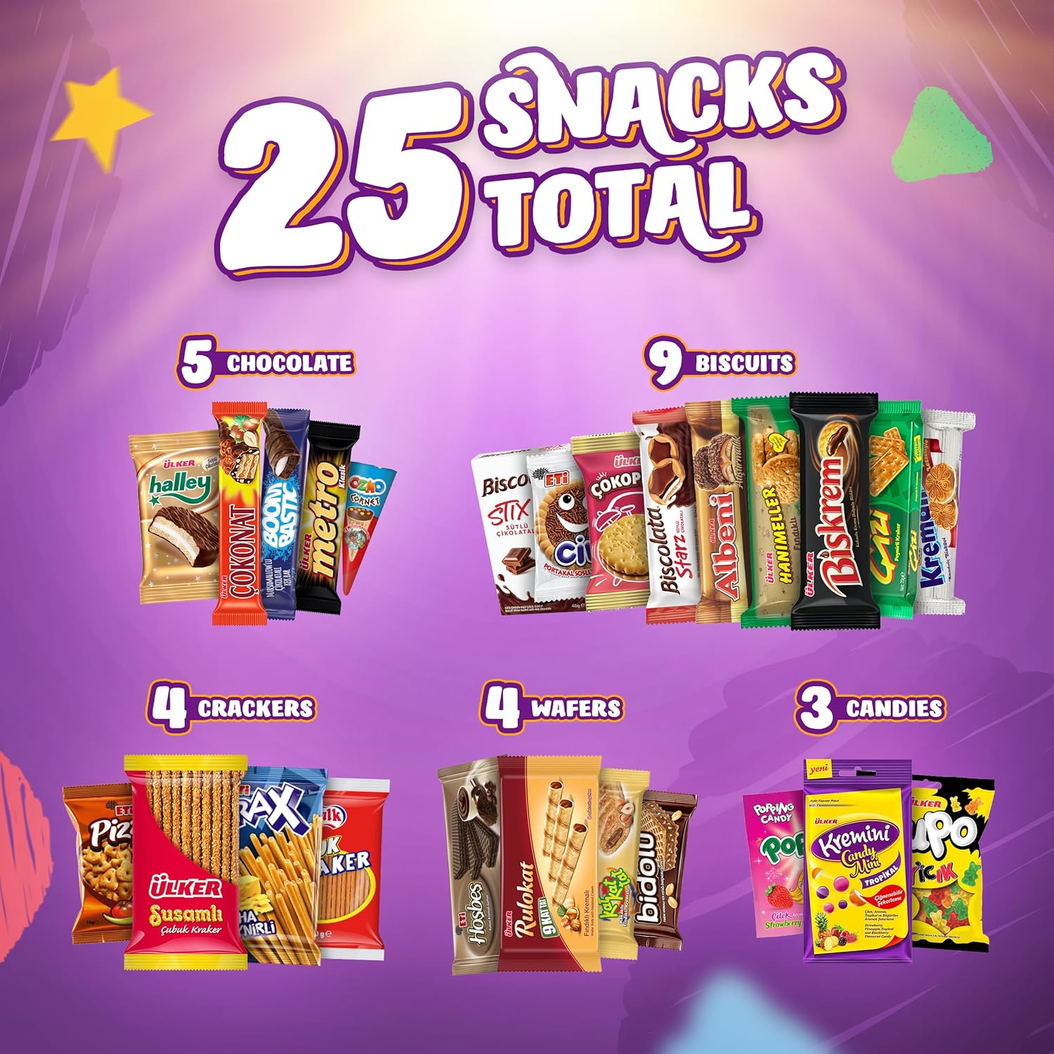 Eastanbul International Snack Box, 25 Full-Size Foreign Snack Box, Exotic Turkish Snacks From Around The World International Snacks, Sweet, Savory, Chewy, Crunchy Snack Box Father's Day Gift