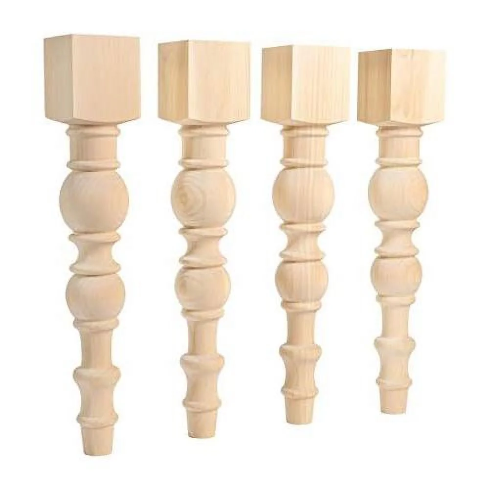Modern Farmhouse Dining Table Legs - Unfinished - Turned Legs - DIY Furniture - Set Of 4 With Dimensions: 5