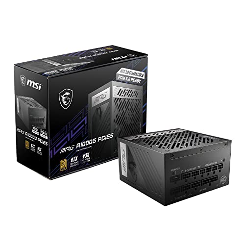 MSI MPG A1000G PCIE 5 & ATX 3.0 Gaming Power Supply - Full Modular - 80 Plus Gold Certified 1000W - 100% Japanese 105°C Capacitors - Compact Size - ATX PSU (Renewed)