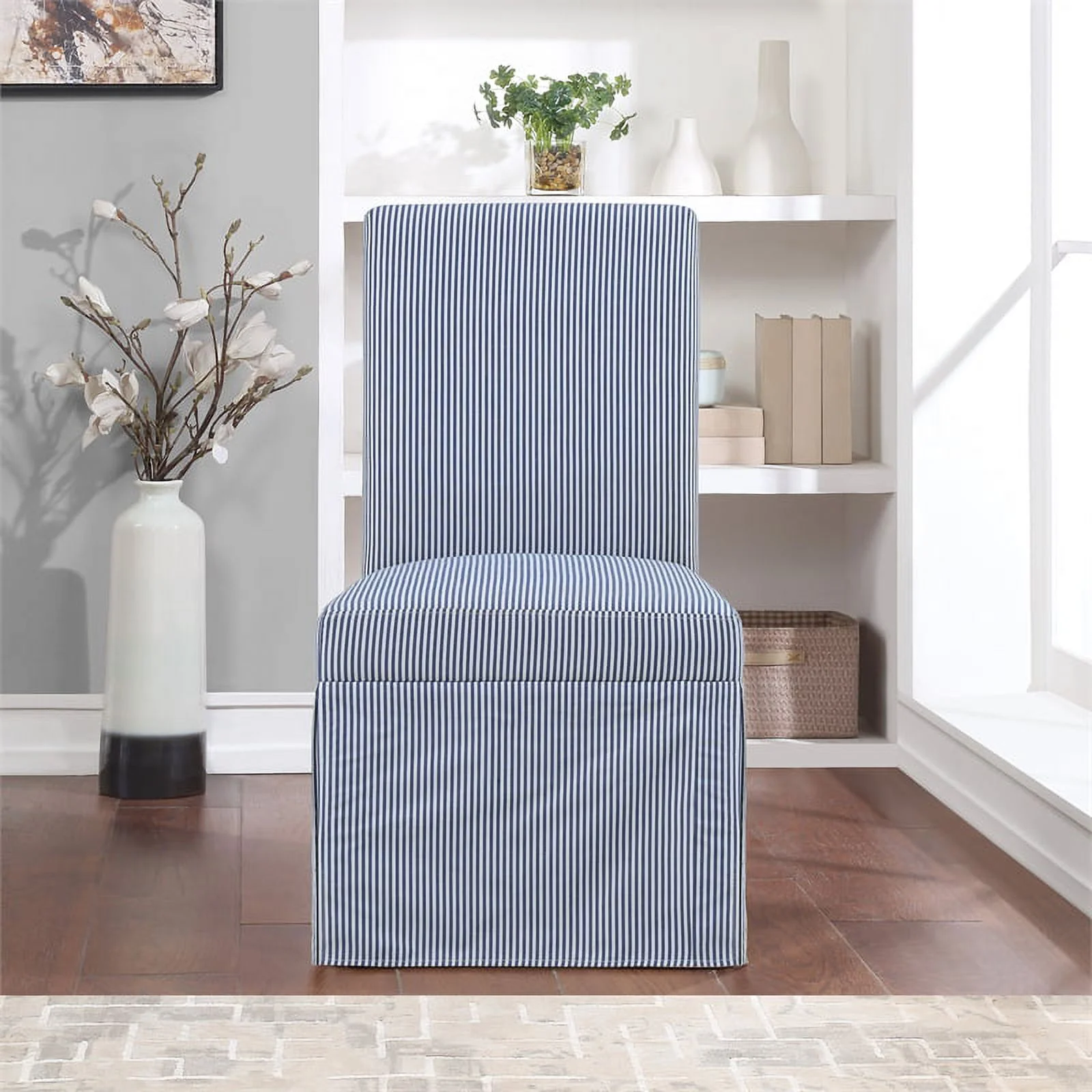 Adalynn Slipcover Dining Chair 2 Pack in Navy Stripe Fabric