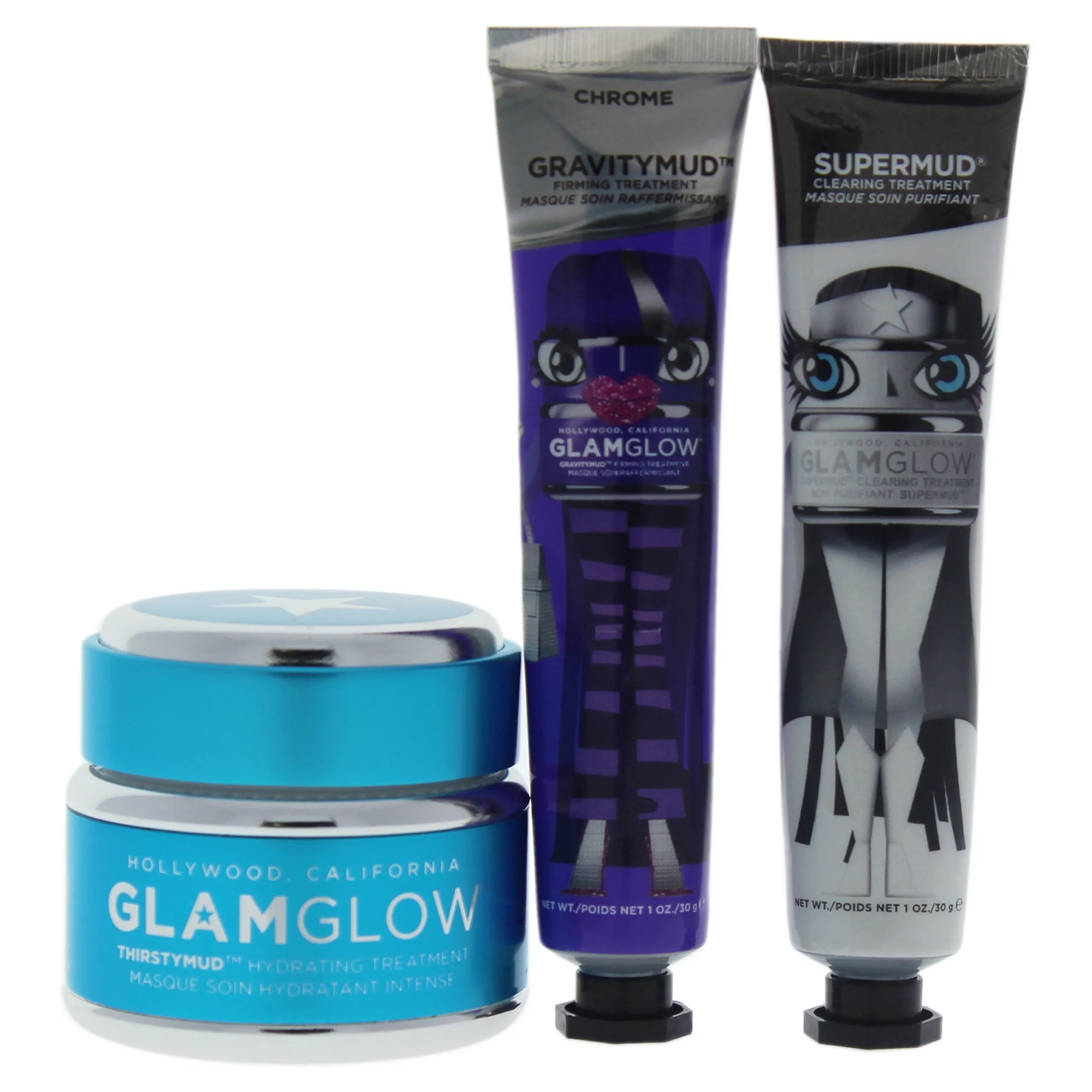 Mask Essentials Hydrate Firm and Clear Set by Glamglow for Women - 3 Pc 1.7oz Thirstymud, 1oz Supermud, 1oz Gravitymud