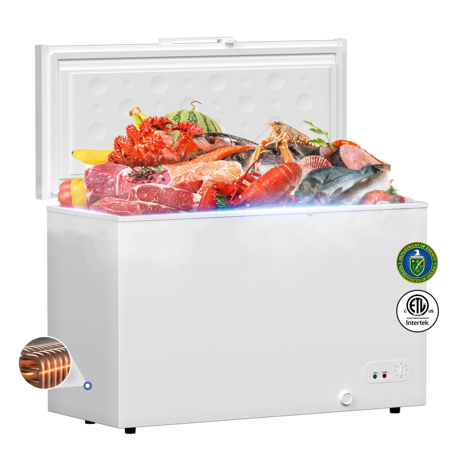 Hoccot Chest Freezer 10 Cu.Ft. 1 Removable Basket Deep Small Compact Freezer Top Door 7 Temperature Control from -13℉-14℉ Energy Saving White